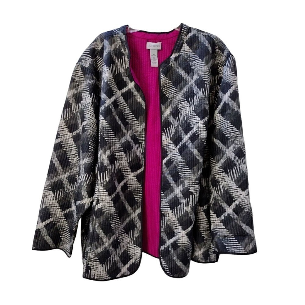 Catherines Jacket Women's 5X Black Reversible QUILTED Long Sleeve Open Front NWT - Picture 7 of 8